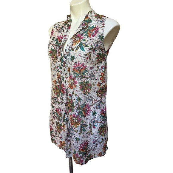 Vintage Y2K cAbi Sheer Boho Floral Tunic Mini Dress White Pink Teal Medium - Picture 2 of 7